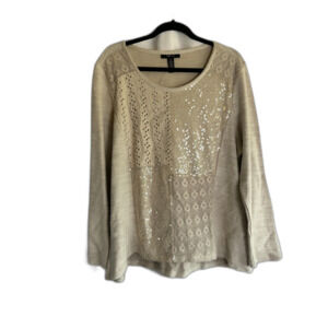 Style & Co. Women’s Sweater Top XL Beige Long Sleeve Lace Sequin Patchwork